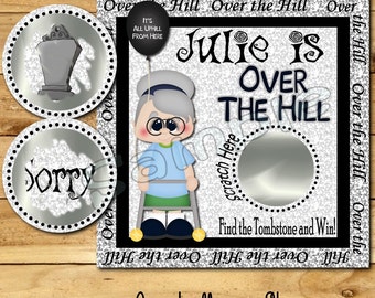 Over the Hill game Birthday Party Scratch Off Cards Personalized Party Games scratch tags Old Age Party Scratch favor invitation printed
