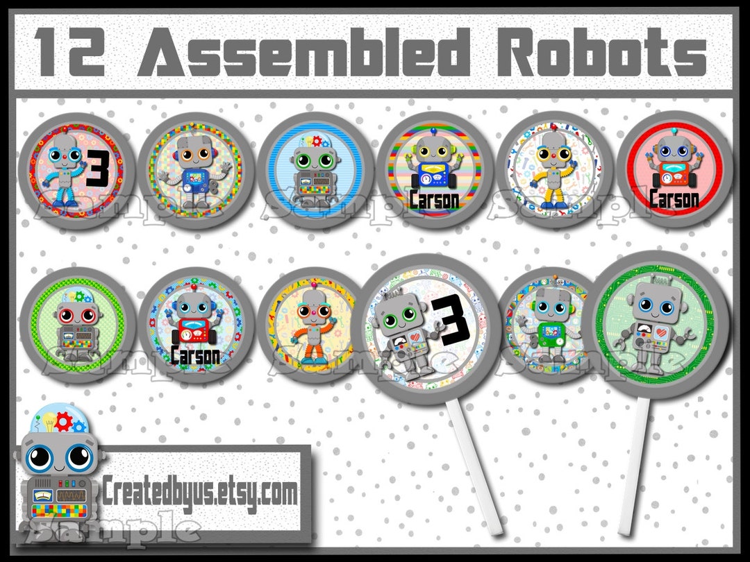 Robot Cupcake Toppers Robot Birthday Decorations Custom Personalized ...