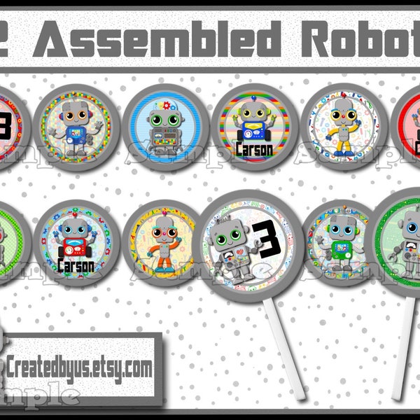 Robot Cupcake Toppers Robot birthday Decorations Custom personalized Robot favors cupcake picks cake topper cupcake top 12 assembled