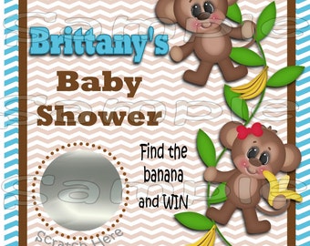 Baby Scratch off cards Monkey Baby boy Shower Game Scratch tags Party Scratch off game Favor Invitations Scratch off tags 12 Precut printed