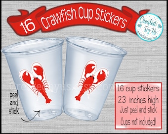 Crawfish boil party cup stickers Crawfish cup stickers Crayfish party cup stickers Disposable cup sticker Cajun boil Party Treat bag sticker