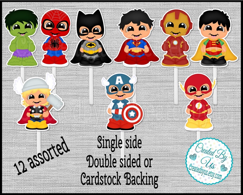 Superhero Cupcake Toppers Superhero Baby Shower Hero Birthday Etsy