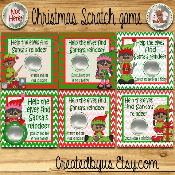 Childrens Christmas Scratch Off game Cards Christmas Party Game scratch tag  Family Party Scratch off game Christmas game Santa 12 Precut AA