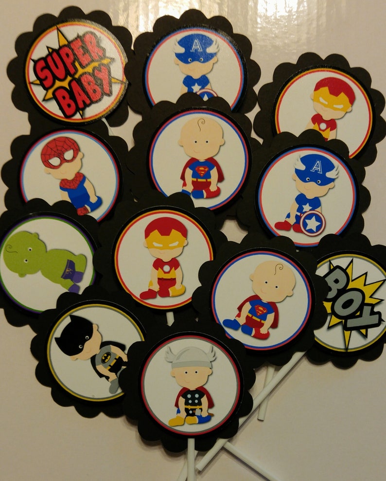 Baby Superhero Cupcake Toppers Super Hero Baby Shower Etsy