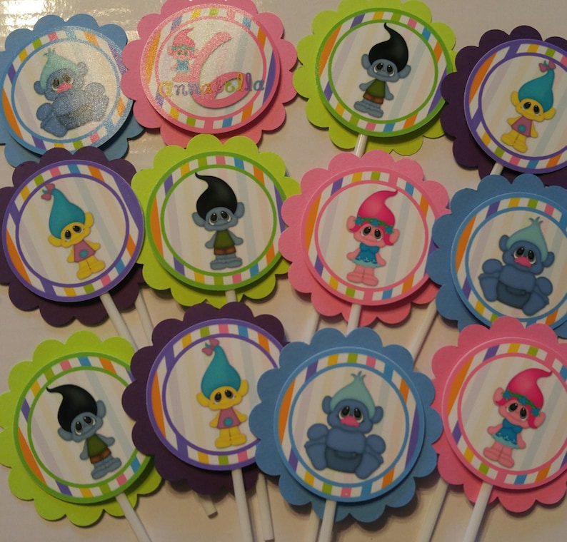 Troll Cupcake Toppers Girl Troll Birthday Decorations Custom Etsy