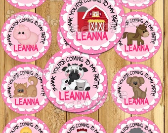 Farm Baby Shower stickers Party favor tags Thank you tags Gift tag Cupcake toppers Farm animal tags Birthday Party tags girl PRECUT Custom