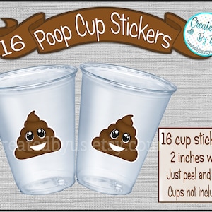 Poop party cup stickers Poop cup stickers Over the Hill Birthday Cup stickers Disposable cup sticker Poop Treat bag stickers Party Pooper