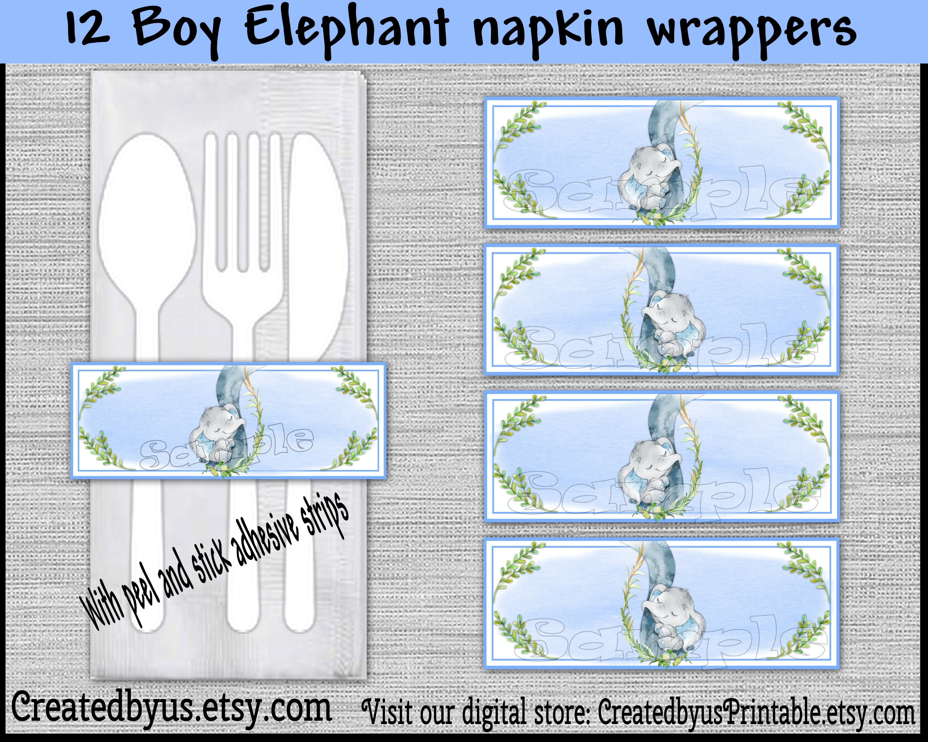 Mommy and Baby boy Elephant Napkin wraps Baby shower Decoration Baby elephant napkin bands Paper napkin ring holder utensil