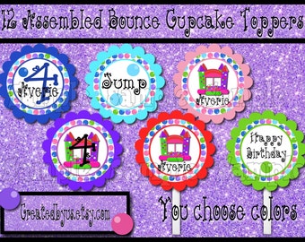 Bounce house Cupcake Toppers Girl jump Birthday Party Decorations cupcake picks Custom bounce house cake toppers cupcake tops 12 assembled