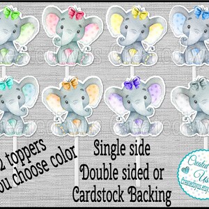 Girl Elephant Cupcake Toppers Watercolor Cute elephant Baby shower Birthday party favors cupcake picks Double Sided cake top 12 assembled