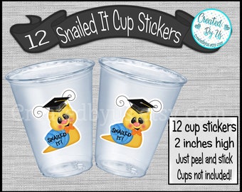 Snail Graduation Party cup stickers Kids graduation Party supplies Graduation decorations Graduation stickers Graduation favors Grad labels