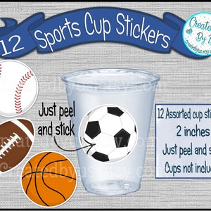 Sports party cup stickers Sports cup stickers Sports Birthday Cup stickers Disposable cup stickers Sports Party Treat bag stickers Soccer