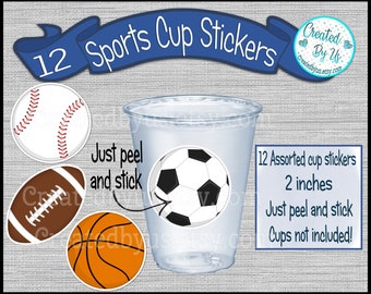 Sports party cup stickers Sports cup stickers Sports Birthday Cup stickers Disposable cup stickers Sports Party Treat bag stickers Soccer