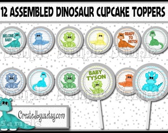 Dinosaur Cupcake Toppers Dinosaur baby shower Decorations Dinosaur Birthday Party personalized cake toppers cupcake picks 12 assembled