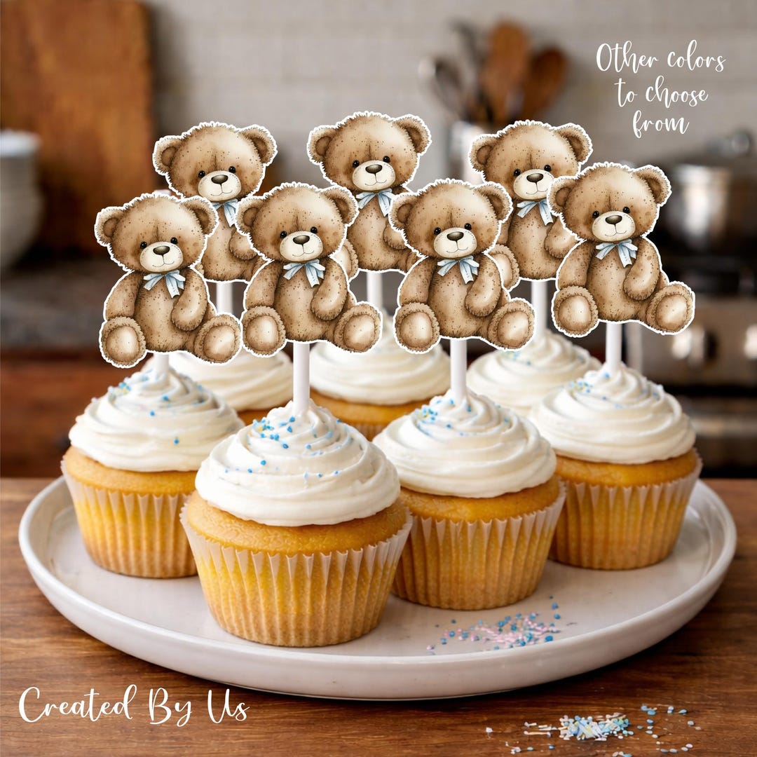 Teddy Bear Cupcake Toppers, Baby Shower Birthday Decor, Set of 12 - Etsy
