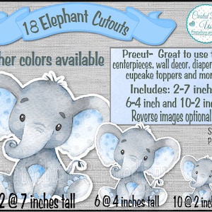 Baby Boy Elephant cutouts party decorations Little peanut baby shower It&#39;s a Boy Blue watercolor Elephants 1st Birthday decor 18 Die cuts