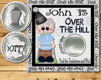 Over the Hill game Birthday Party Scratch Off Cards Custom Party Games scratch tags Old Age Party Scratch favor invitation Custom printed