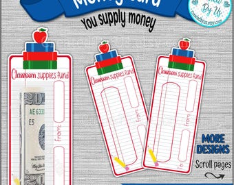 Teacher money card holder Teacher appreciation gift Teacher thank you card Teacher cash gift card End of year gift Classroom supplies fund
