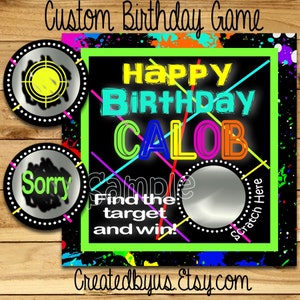 Happy Birthday Scratch Off Cards Laser tag Birthday Party game cards Party Scratch off ticket Glow birthday game ideas custom 12 Precut