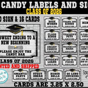 Graduation Candy Signs Class of 2026 Candy Bar Signs Graduation Party Decorations Candy Bar Labels Buffet signs Graduation decor 16 PRECUT