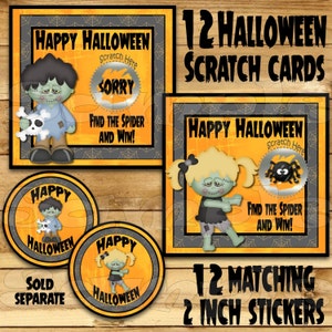 Halloween game Scratch Off Cards stickers Halloween Party Game scratch tag Party Scratch off game Party favors girl or boy zombies 12 Precut