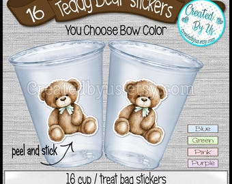 Teddy bear party cup stickers Teddy bear treat bag stickers We can bearly wait theme Teddy bear baby shower favors Disposable cup stickers