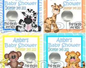 Jungle Baby Shower Game Baby boy Scratch off cards Scratch tags Party Scratch off game Favors Invitations Safari Scratch off card 12 Printed