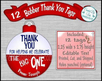 The Big ONE Bobber Thank You Tags PERSONALIZED Fishing Birthday