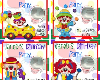 Circus Birthday Scratch Off Cards Birthday Party Scratch off game cards Party Scratch off tickets circus invitations boy or girl 12 Precut