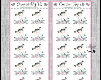 Baby Girl Cow stickers Floral Cow baby shower favors cup stickers envelope stickers Cow table decorations Pink Farm Animal Precut labels