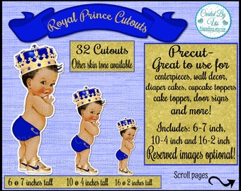 Royal Prince Cutouts Royal Baby Shower Brown Skin Royal blue prince Baby Boy party decorations  baby shower 1st Birthday decor Die cut