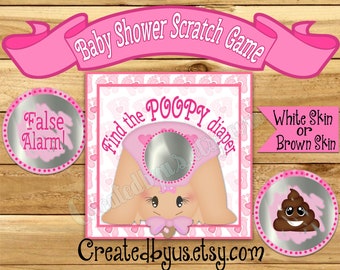Dirty diaper game Girl Baby Shower game Baby girl shower ideas Custom game cards Scratch off game shower favors Baby lotto 12 Precut printed