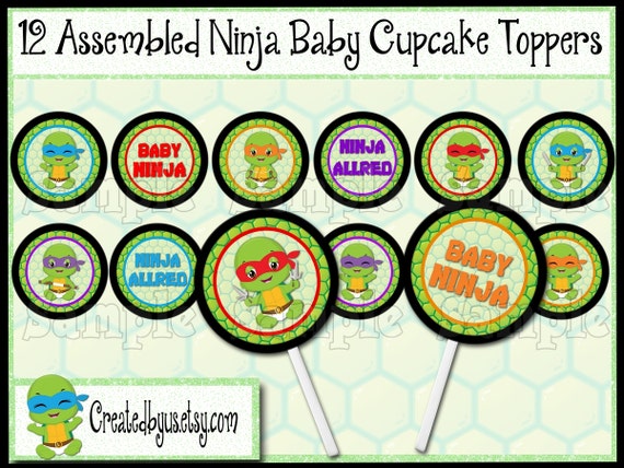 Baby Ninja Cupcake Toppers Turtle Baby Boy Shower Decorations Etsy