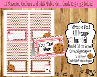 Cookies and milk tent cards Name cards Table place cards Table decorations Cookies and milk food tent cards birthday Table Label 12 PRECUT