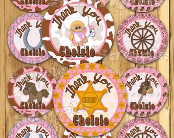 Cowgirl Birthday stickers Party favor  tags Thank you tag Gift tags Cupcake toppers Cow girl tags Baby shower Party tags PRECUT Personalized