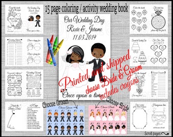 Custom Wedding Coloring Book WITH crayons Children's Activity Book 15 Page Table Activities Personalized Shower game Reception Favor PRINTED