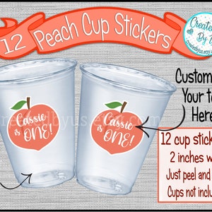 Peach party cup stickers Custom Peach Stickers Disposable cup stickers Peach birthday stickers  Peach Treat bag stickers Peach baby shower