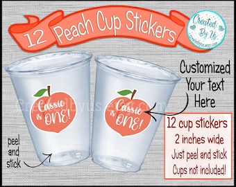 Peach party cup stickers Custom Peach Stickers Disposable cup stickers Peach birthday stickers  Peach Treat bag stickers Peach baby shower