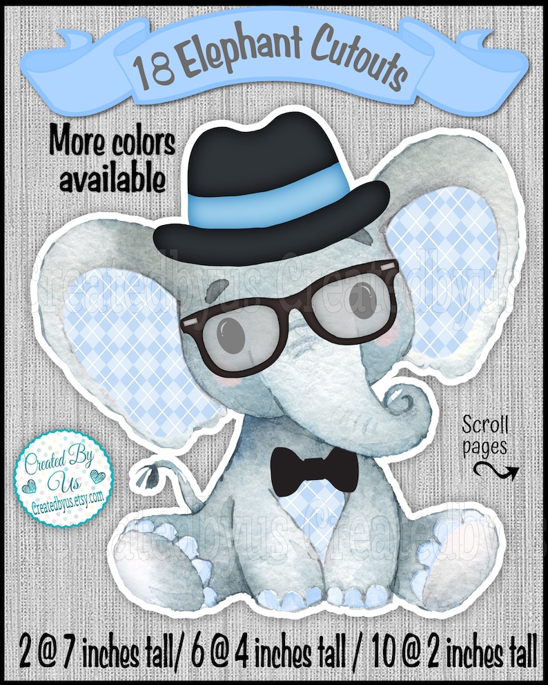 Baby Boy Elephant cutouts Elephant centerpiece Little peanut baby shower It/'s a Boy Elephant 1st Birthday bow tie top hat cake 18 Die cuts