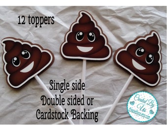 Poop Cupcake Toppers Holy Crap Your'e old Birthday party favor Over the Hill cupcake pick Double Sided cake topper cup cake top 12 assembled