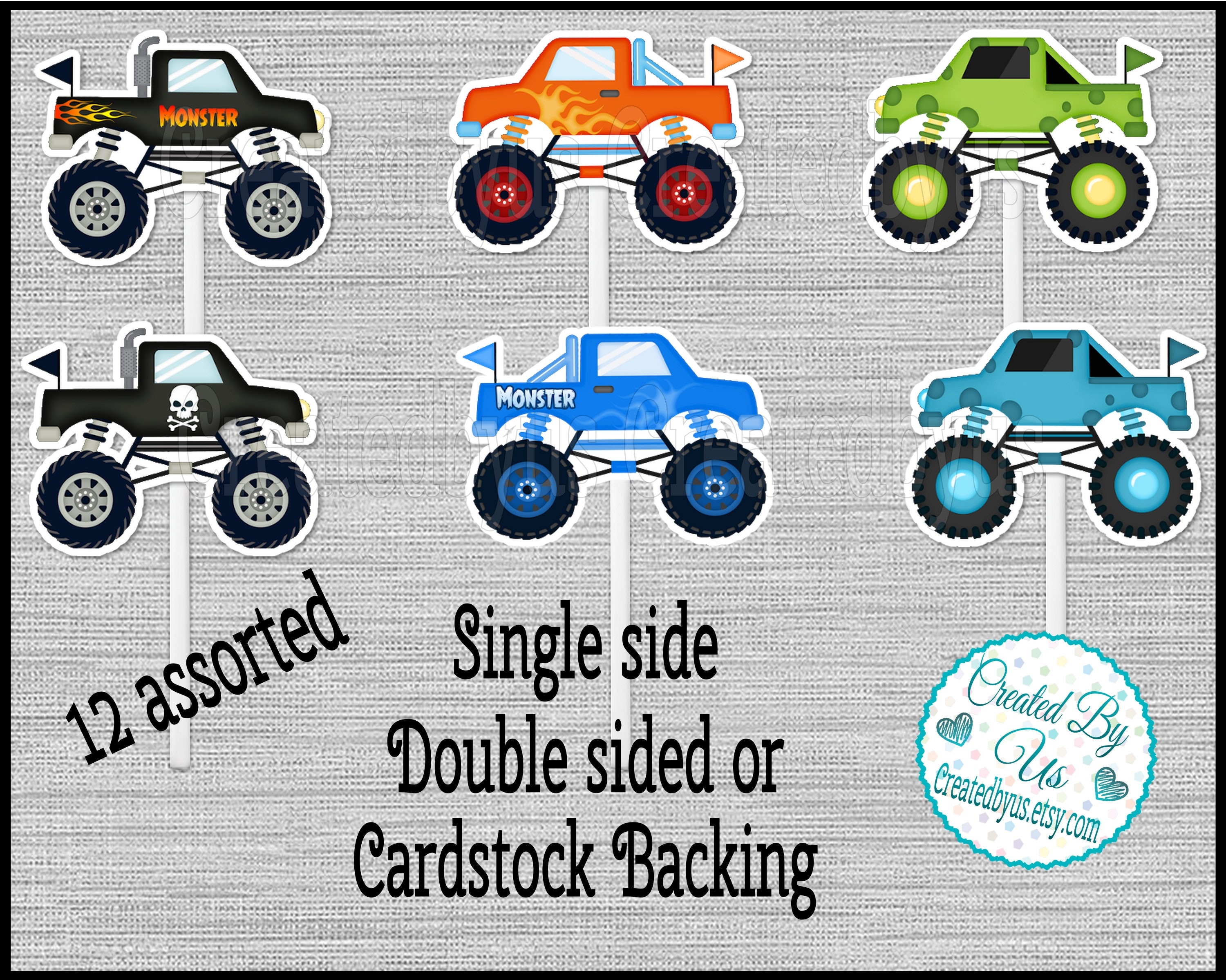 Monster Truck Cupcake Toppers Monster Truck Birthday Party - Etsy