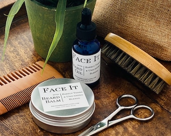 In The Woods Starter Kit Beard Care Oil, Balm, Comb, Brush, Scissors with Cedarwood and Sandalwood Essential Oils