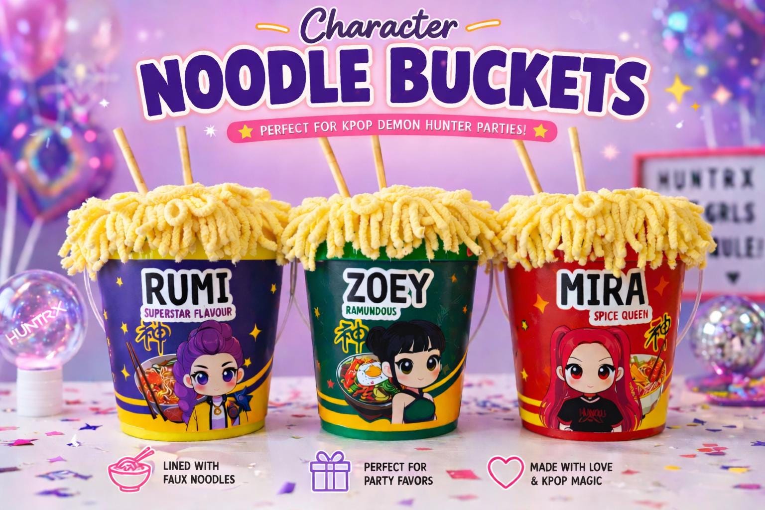 Kpop Demon Hunter Party Favors | Custom Noodle Buckets | Kids