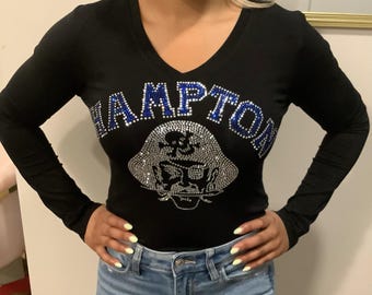 Black HU Bling Long Sleeved V-Neck or Crew Neck Slim Fit Tee