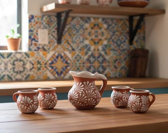 Juego de taza y cremera de cerámica mexicana hecha a mano – Vajilla rústica de cerámica // ArteyAlmaMexicana