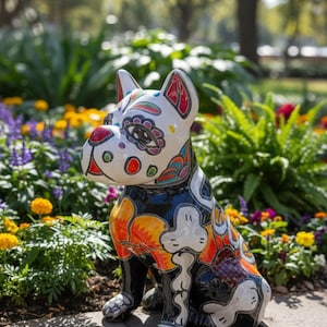 Hand-Painted Talavera Bulldog Figurine: Día de los Muertos Folk Art || ArteyAlmaMexicana