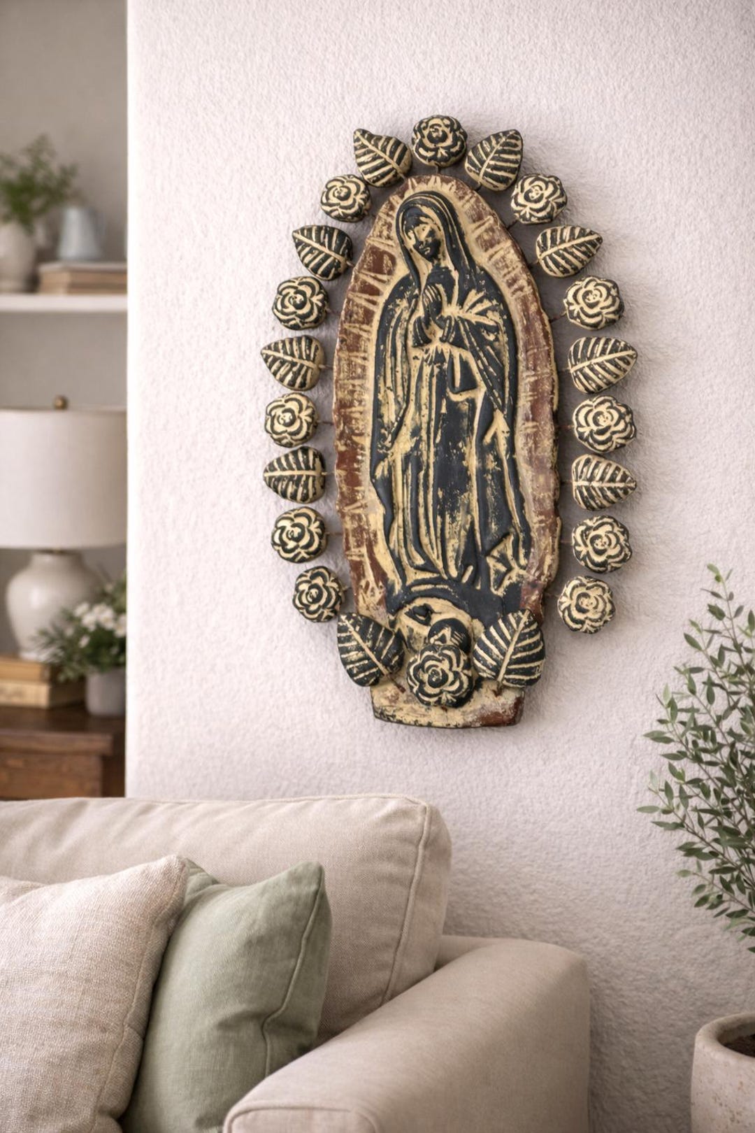 Handmade Clay Virgin Mary Wall Decoration | Mexican Religious Art Decor ...