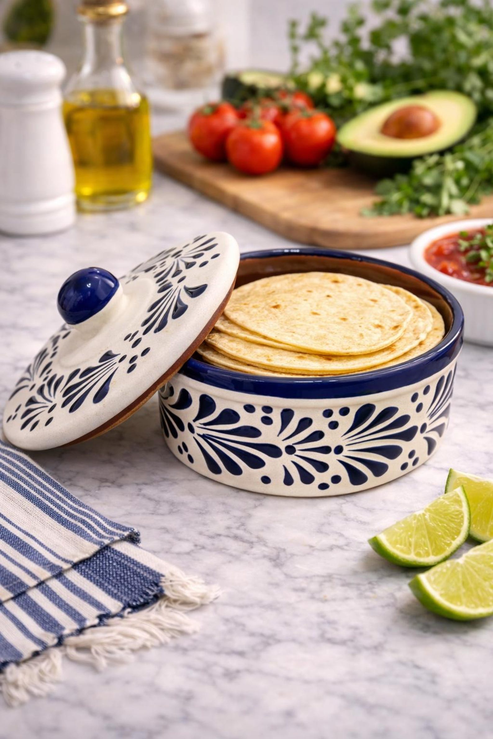 Handmade Cobalt Blue/White Talavera Tortilla Warmer || ArteyAlmaMexicana