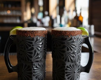 Talavera Clay Beer Mugs | Handmade Mexican Drinkware, Set of 2