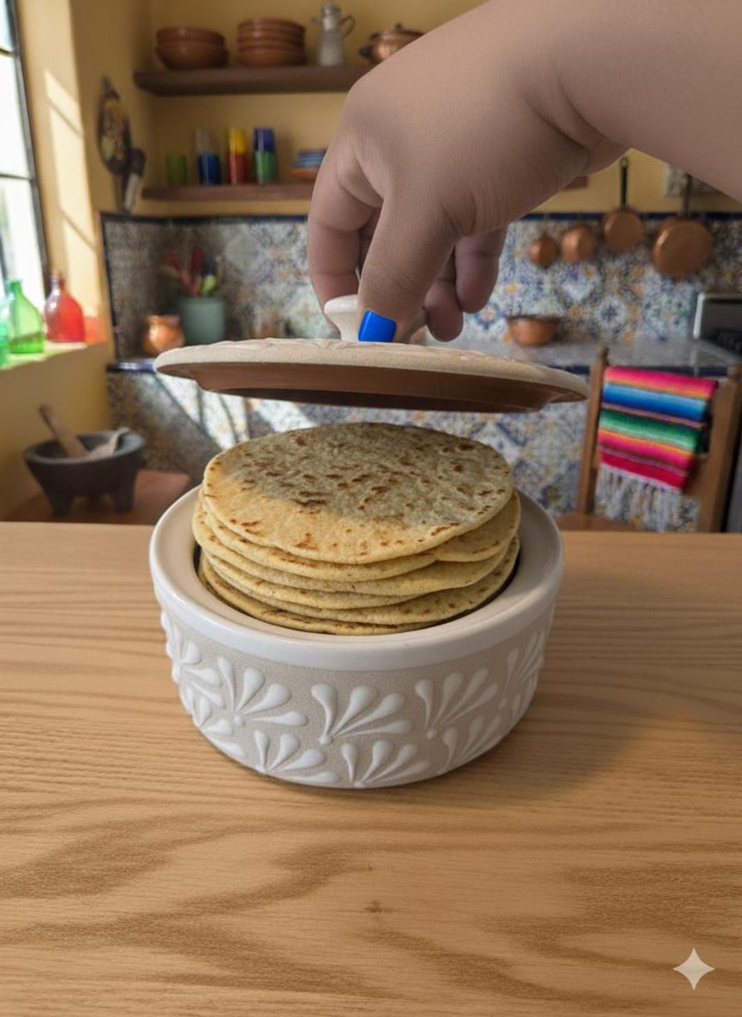 Mexican Talavera White Tortilla Warmer || Tortillero de Talavera Blanco Mexicano || ArteyAlmaMexicana
